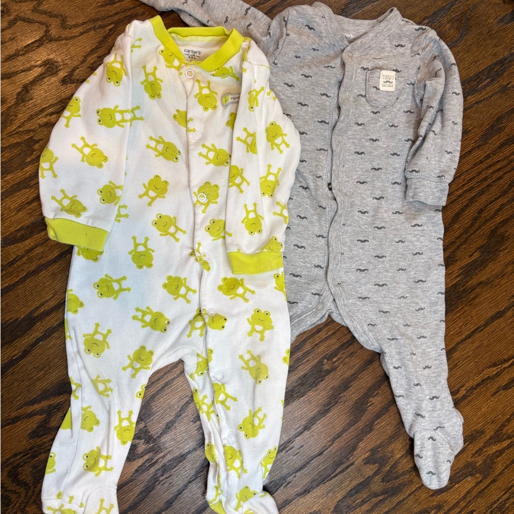 Carter's White and Gray Footies with Green Accents